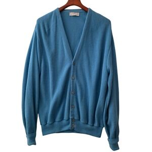 JJ Cochran VTG Grandpa Blue Button Front V-Neck Cardigan Mens‎ Sz L USA Made